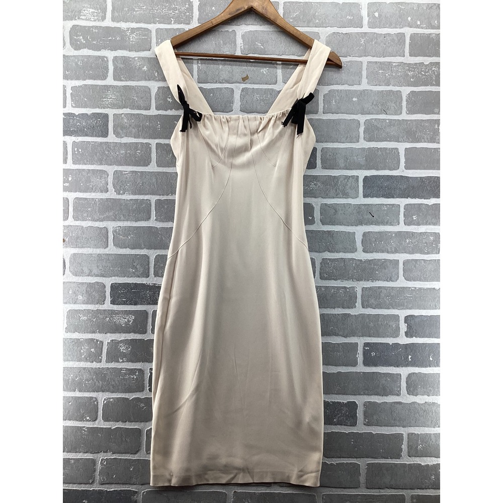 Anna Molinari Vintage Y2K Cream Beige Bow Sheath Dress Italian Size 42 D36